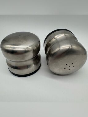 Vintage Danish Modern Stainless Steel Salt and Pepper Shakers 18-8 Denmark Pair